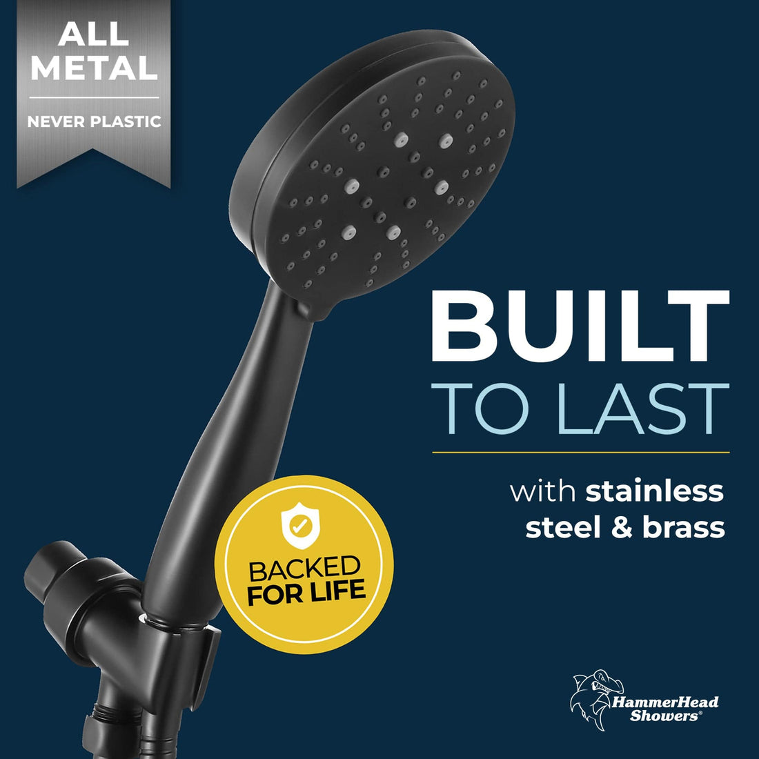 Built to Last California Compliant Low Flow HammerHead Showers 3-Spray Handheld Shower Head 1.8 / Matte Black - The Shower Head Store