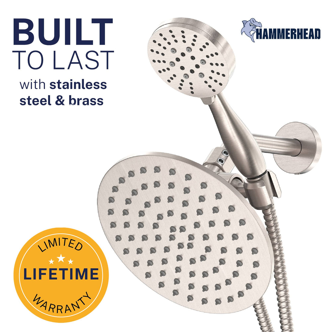 Built to Last All Metal 3-Spray Dual Shower Head Combo Brushed Nickel / 2.5 GPM - The Shower Head Store