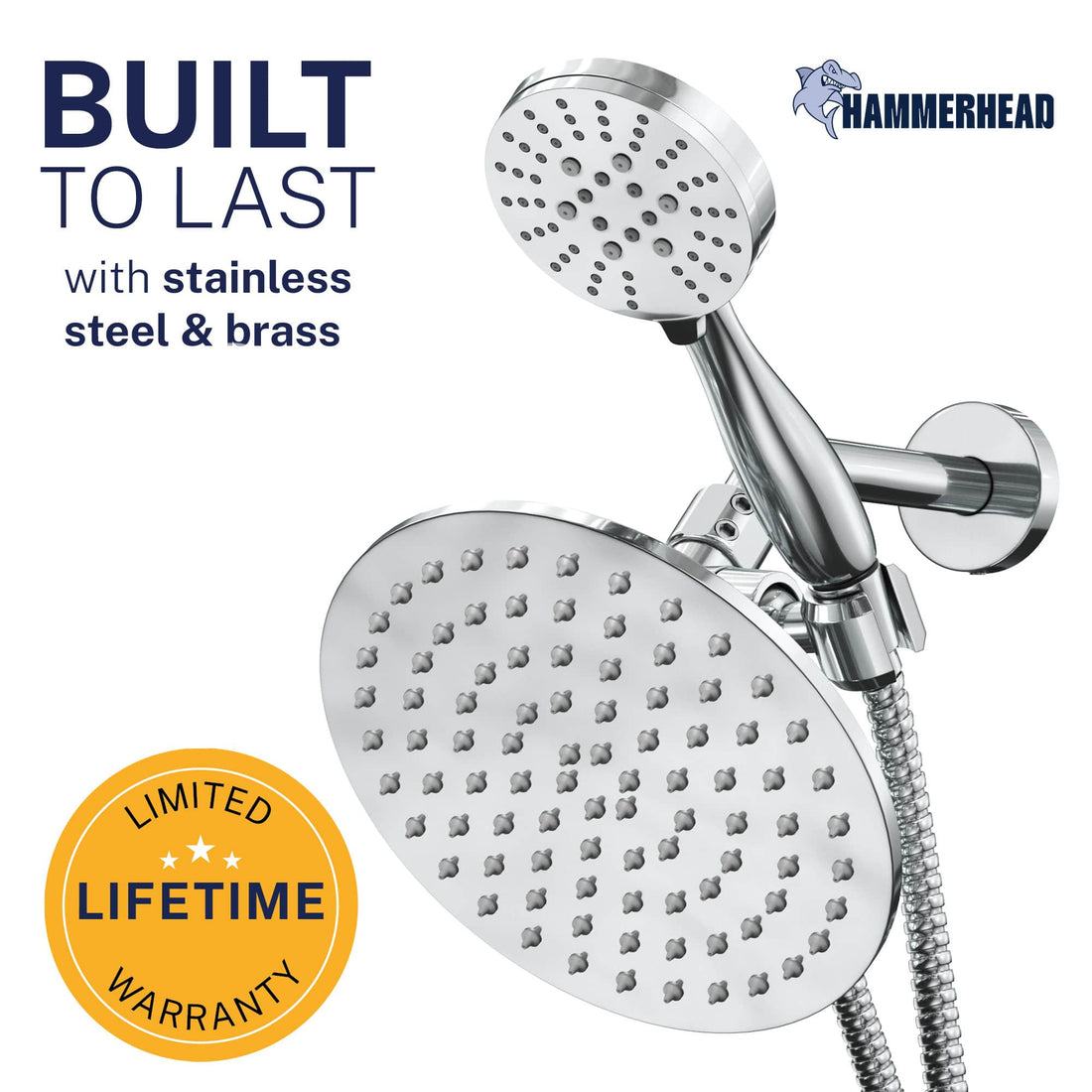 Built to Last All Metal 3-Spray Dual Shower Head Combo Chrome / 2.5 GPM - The Shower Head Store