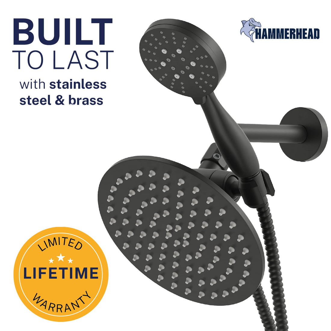 Built to Last 3-Spray Dual Shower Head Combo Matte Black / 2.5 GPM - The Shower Head Store