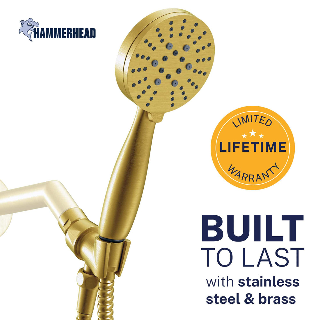 Built to Last 3-Spray Handheld Shower Head Set Brushed Gold / 2.5 GPM Brushed Gold / 1.75 GPM - The Shower Head Store