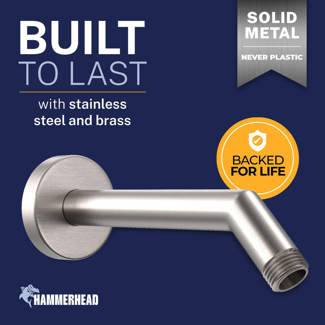 Built to Last All Metal 7" Shower Arm Brushed Nickel  - The Shower Head Store