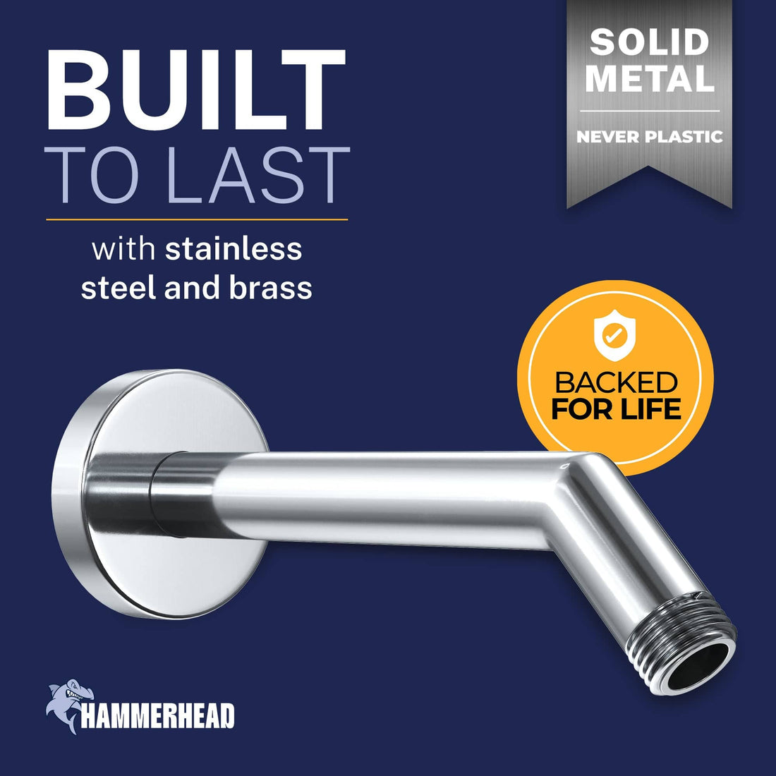 Built to Last HammerHead Showers All Metal 7" Shower Arm Chrome - The Shower Head Store