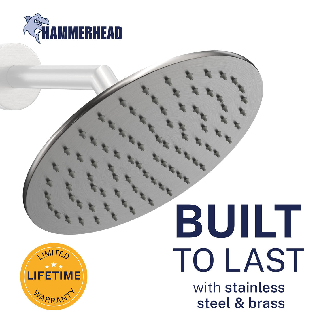 Built to Last 8 Inch Rain Shower Head HammerHead Gray / 2.5 GPM - The Shower Head Store