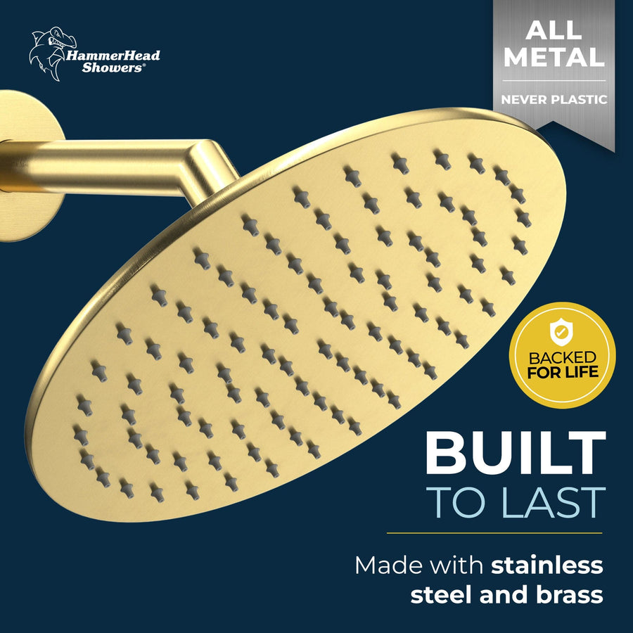 Built to Last 8 Inch Round Rain Shower Head Brushed Gold  / 2.5 - The Shower Head Store