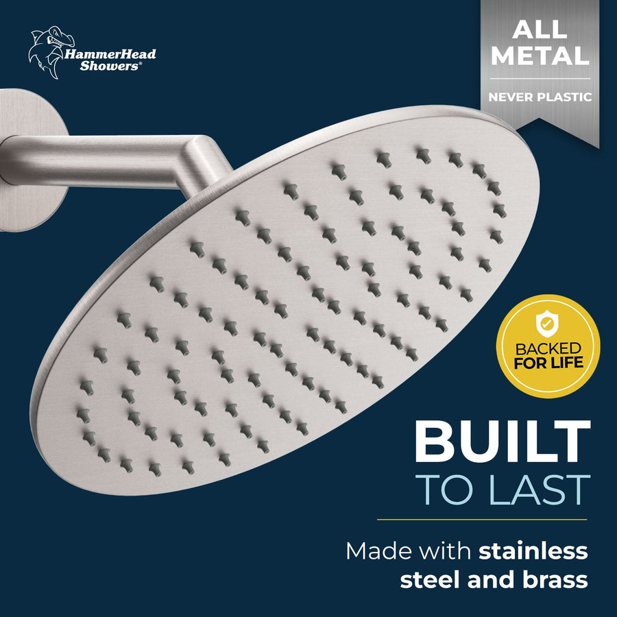 Built to Last 8 Inch Round Rain Shower Head Brushed Nickel  / 2.5 - The Shower Head Store