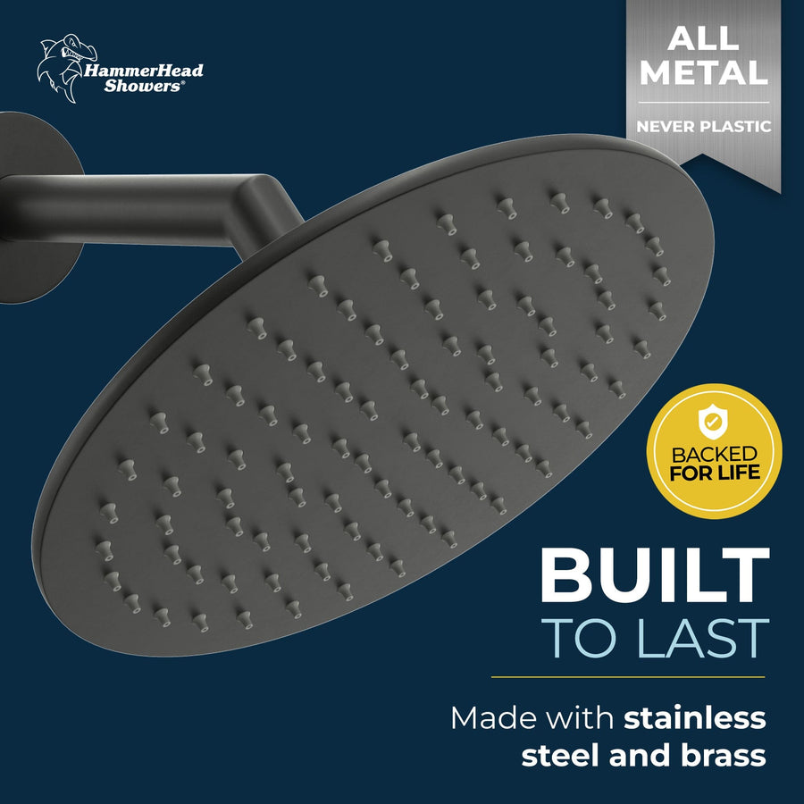 Built to Last 8 Inch Round Rain Shower Head Matte Black  / 2.5 - The Shower Head Store