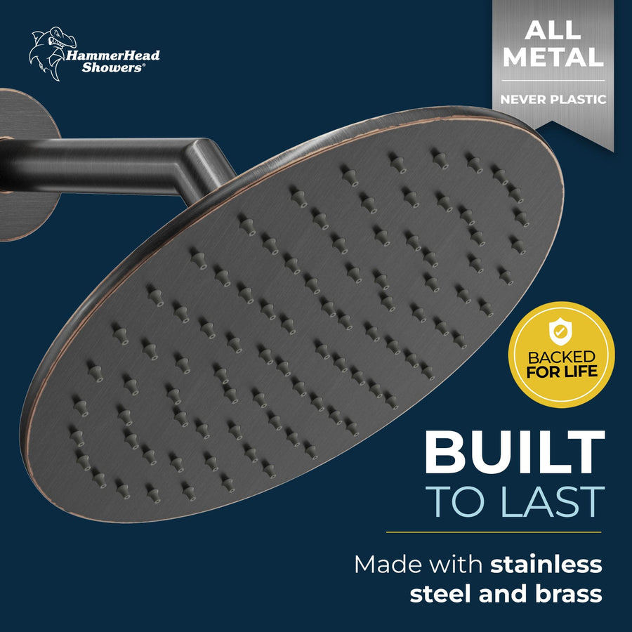 Built to Last 8 Inch Round Rain Shower Head Oil Rubbed Bronze  / 2.5 - The Shower Head Store