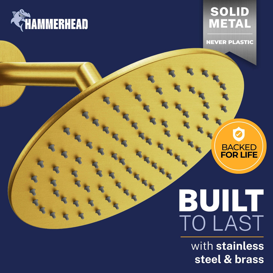 Built to Last 8 Inch Round Rain Shower Head Brushed Gold  / 2.5 - The Shower Head Store