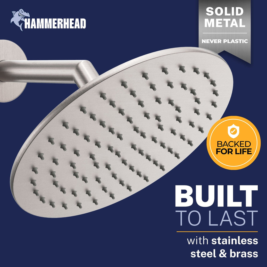 Built to Last 8 Inch Round Rain Shower Head Brushed Nickel / 2.5 GPM Brushed Nickel / 1.75 GPM - The Shower Head Store