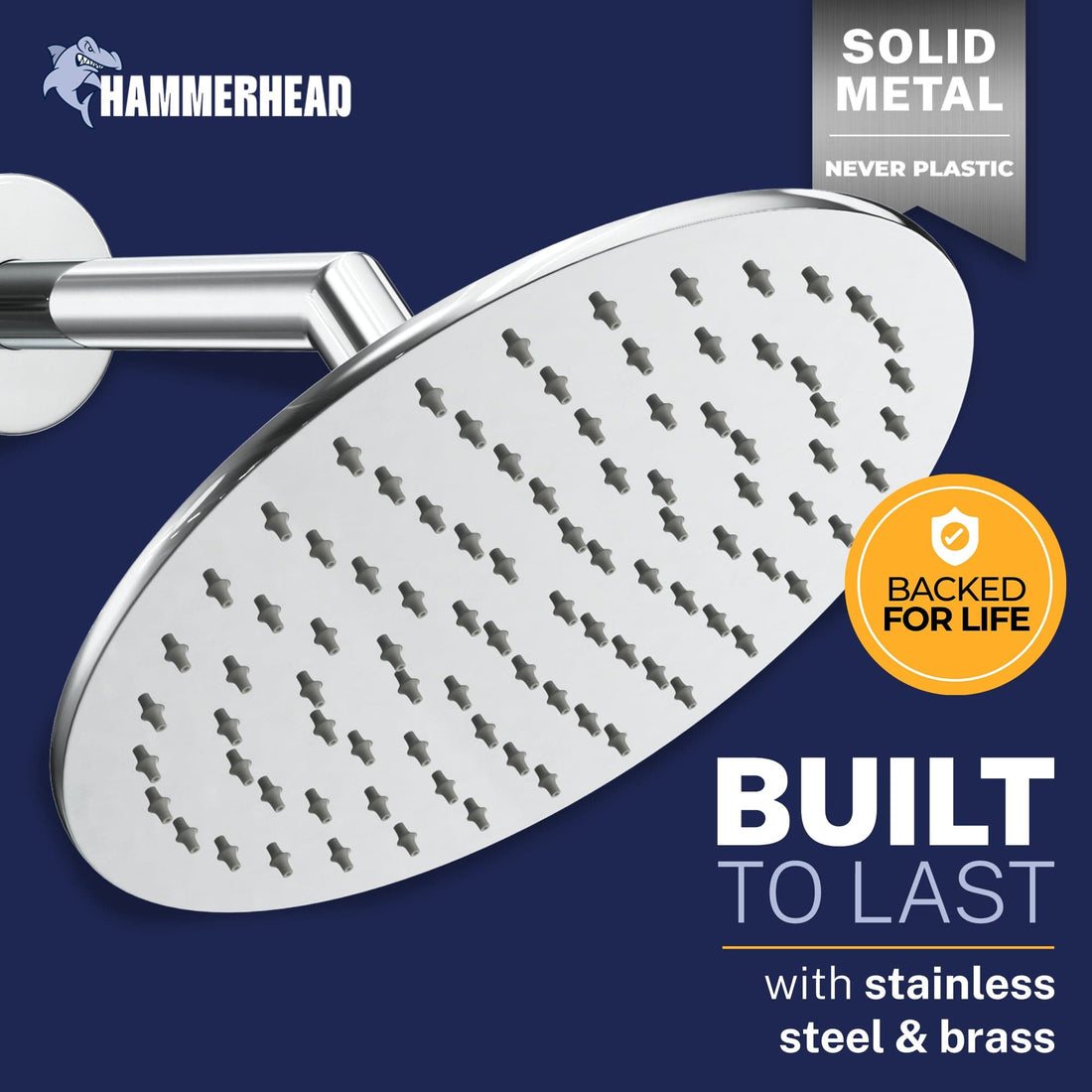 Built to Last 8 Inch Round Rain Shower Head Chrome / 2.5 GPM Chrome / 1.75 GPM - The Shower Head Store