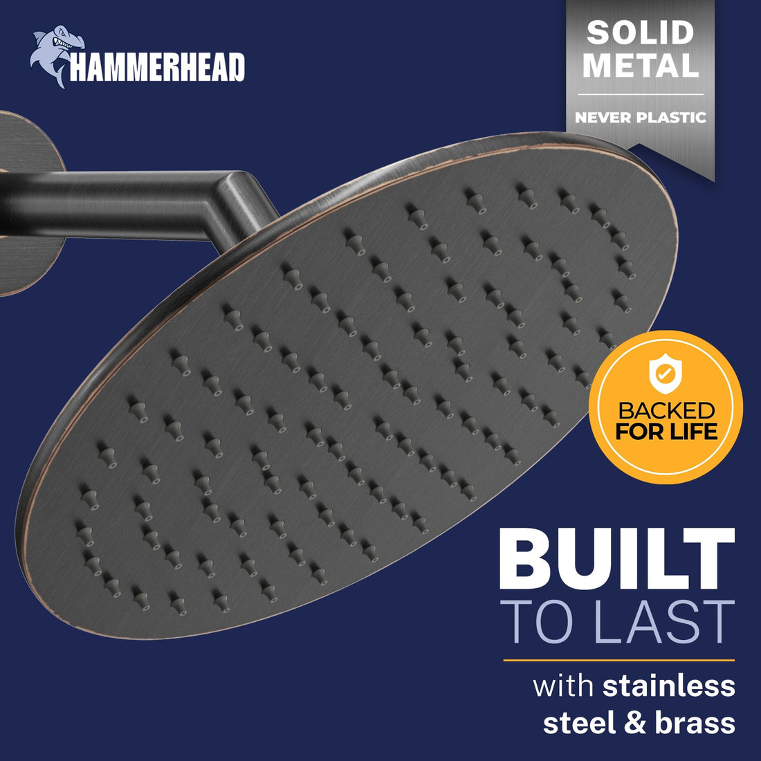 Built to Last 8 Inch Round Rain Shower Head Oil Rubbed Bronze / 2.5 GPM Oil Rubbed Bronze / 1.75 GPM - The Shower Head Store