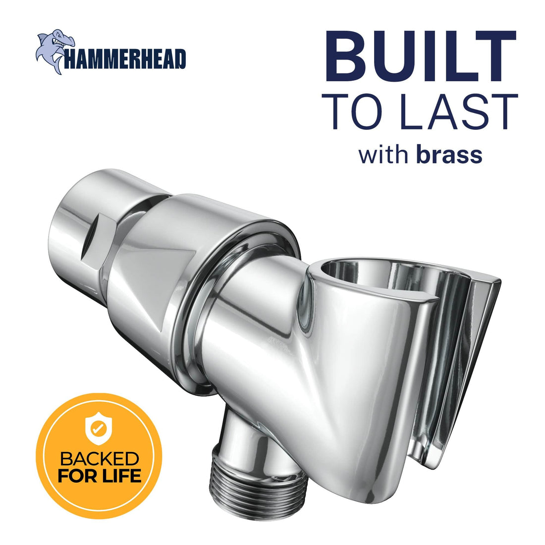 Built to Last HammerHead Showers All Metal Shower Head Holder Bracket Main Image Chrome - The Shower Head Store