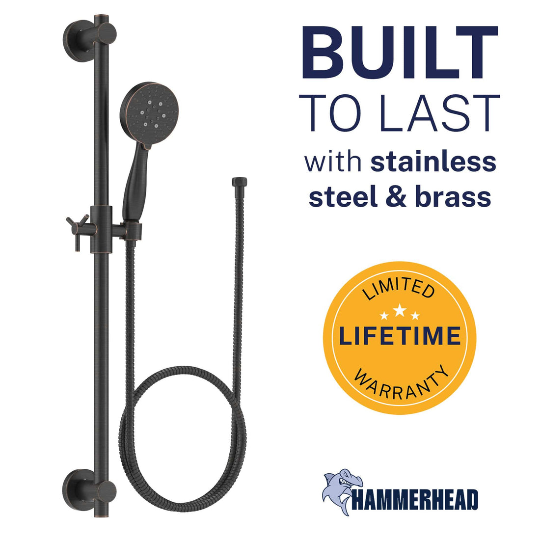 Built to Last Slide Bar with 3-Spray Hand Held Shower Head & Hose Oil Rubbed Bronze / 2.5 GPM Oil Rubbed Bronze / 1.75 GPM  - The Shower Head Store