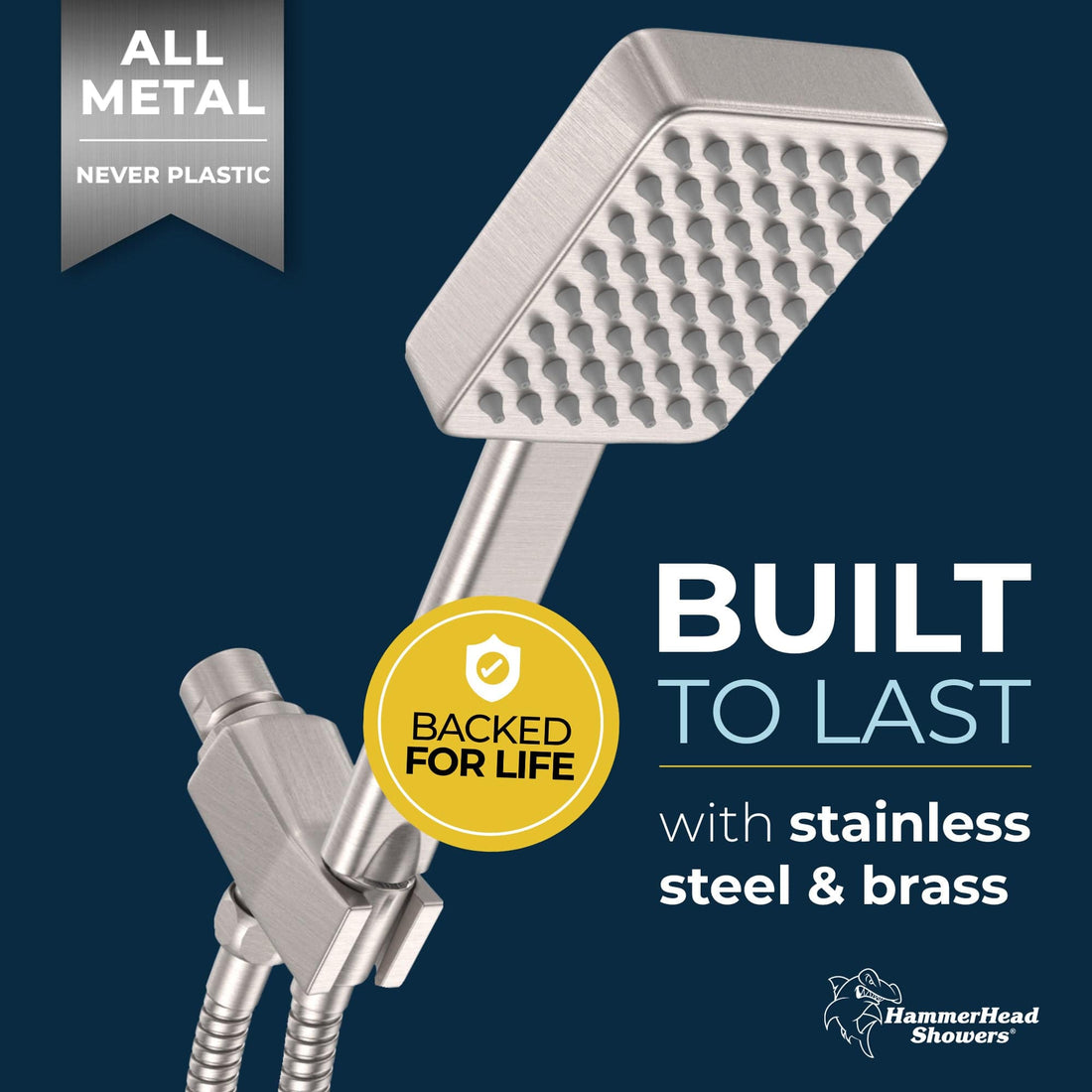 Built to Last Handheld Square Shower Head Set Brushed Nickel  / 2.5 - The Shower Head Store