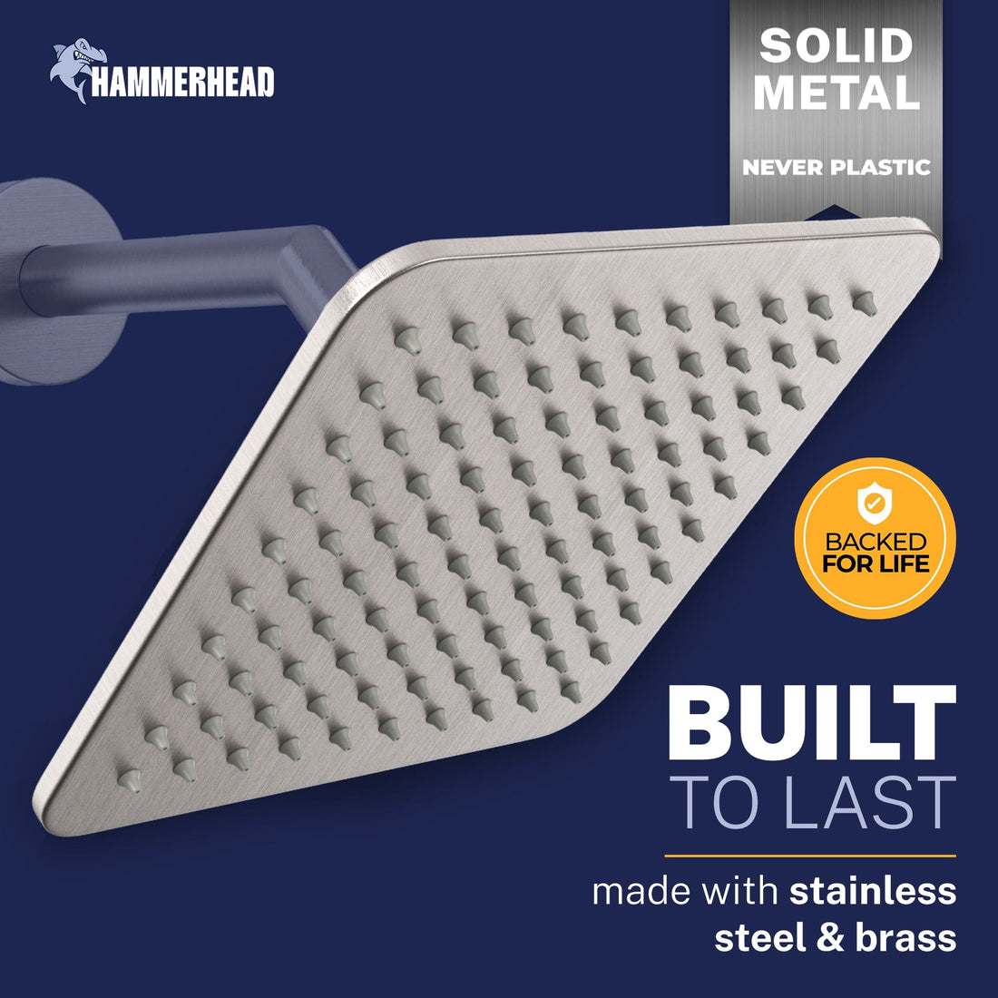 Built to Last Square Rain Shower Head Brushed Nickel / 2.5 - The Shower Head Store