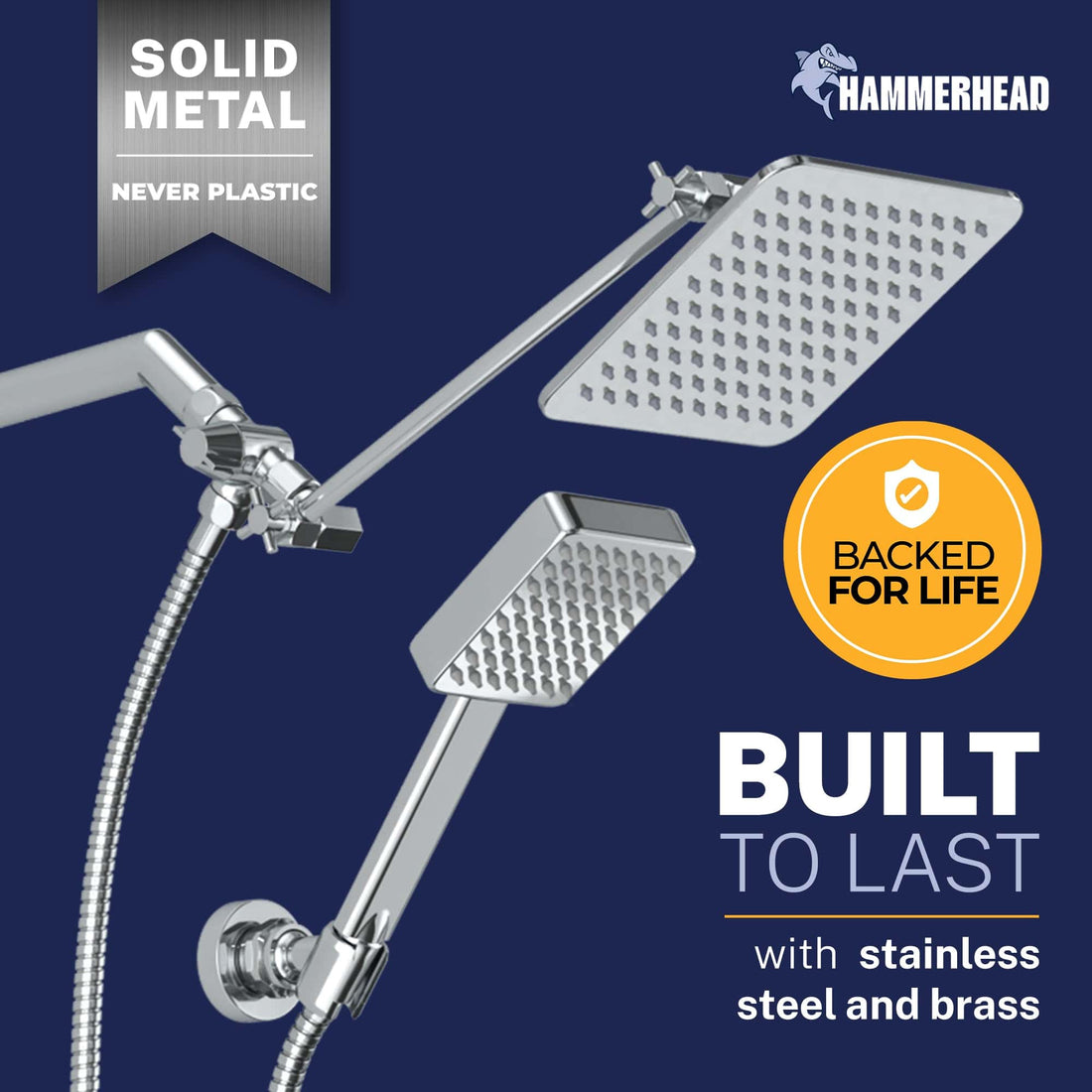 Built to Last Square Dual Shower Head Set Chrome / 2.5 - The Shower Head Store