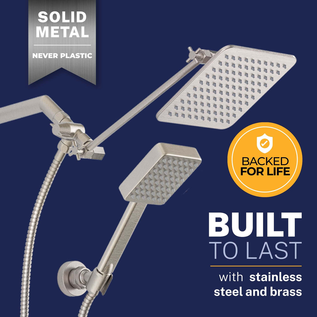 Built to Last Square Dual Shower Head Set Brushed Nickel / 2.5 - The Shower Head Store