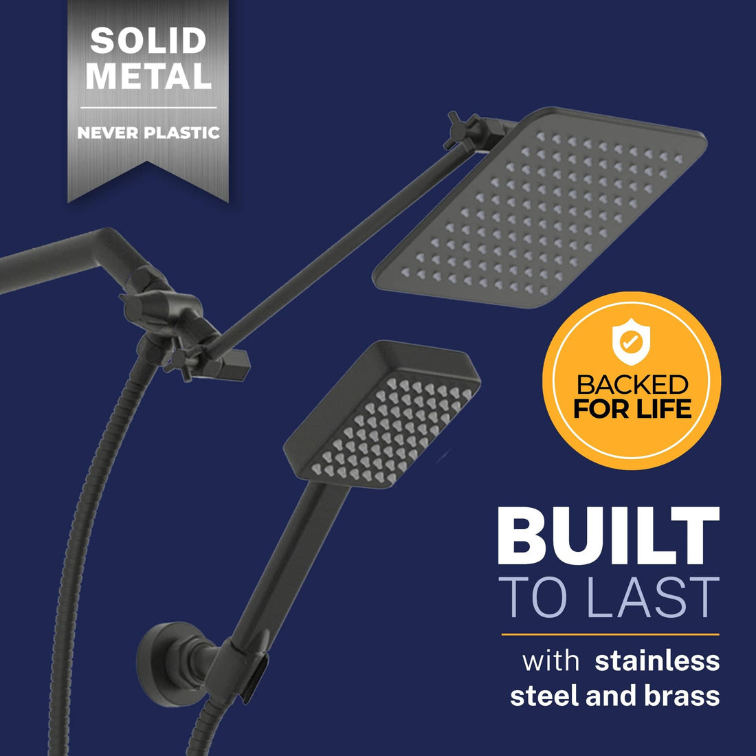 Built to Last Square Dual Shower Head Set Matte Black / 2.5 - The Shower Head Store