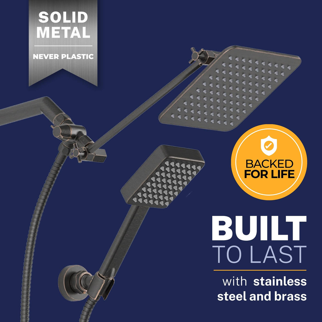 Built to Last Square Dual Shower Head Set Oil Rubbed Bronze / 2.5 - The Shower Head Store