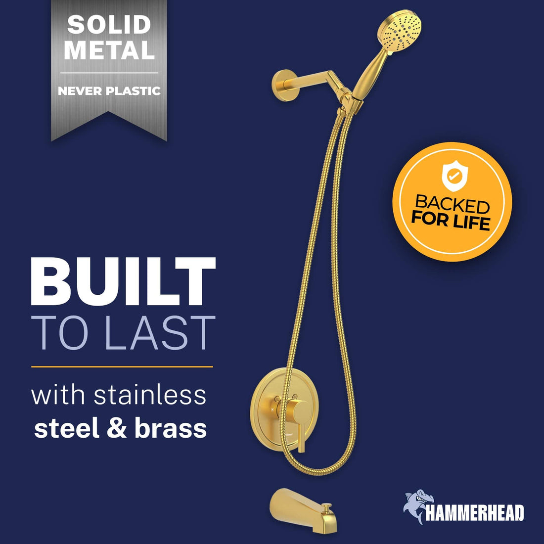Built to Last 1-Handle Valve and Trim Shower System Brushed Gold / 2.5 GPM - The Shower Head Store