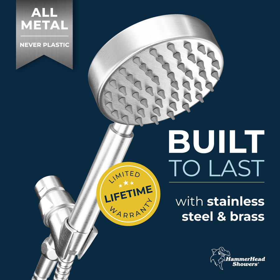 Built to Last All Metal Handheld Shower Head Set 1-Spray Chrome - The Shower Head Store Brushed Nickel / 1.75 GPM