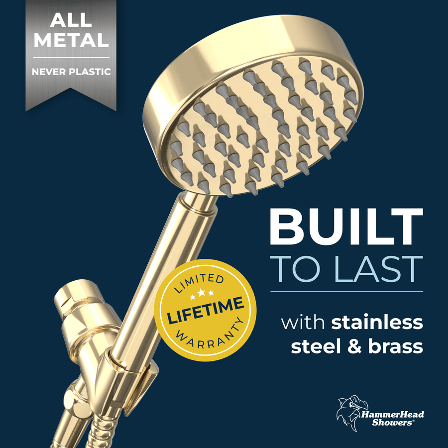 Built to Last All Metal Handheld Shower Head Set 1-Spray Chrome - The Shower Head Store Polished Brass / 1.75 GPM