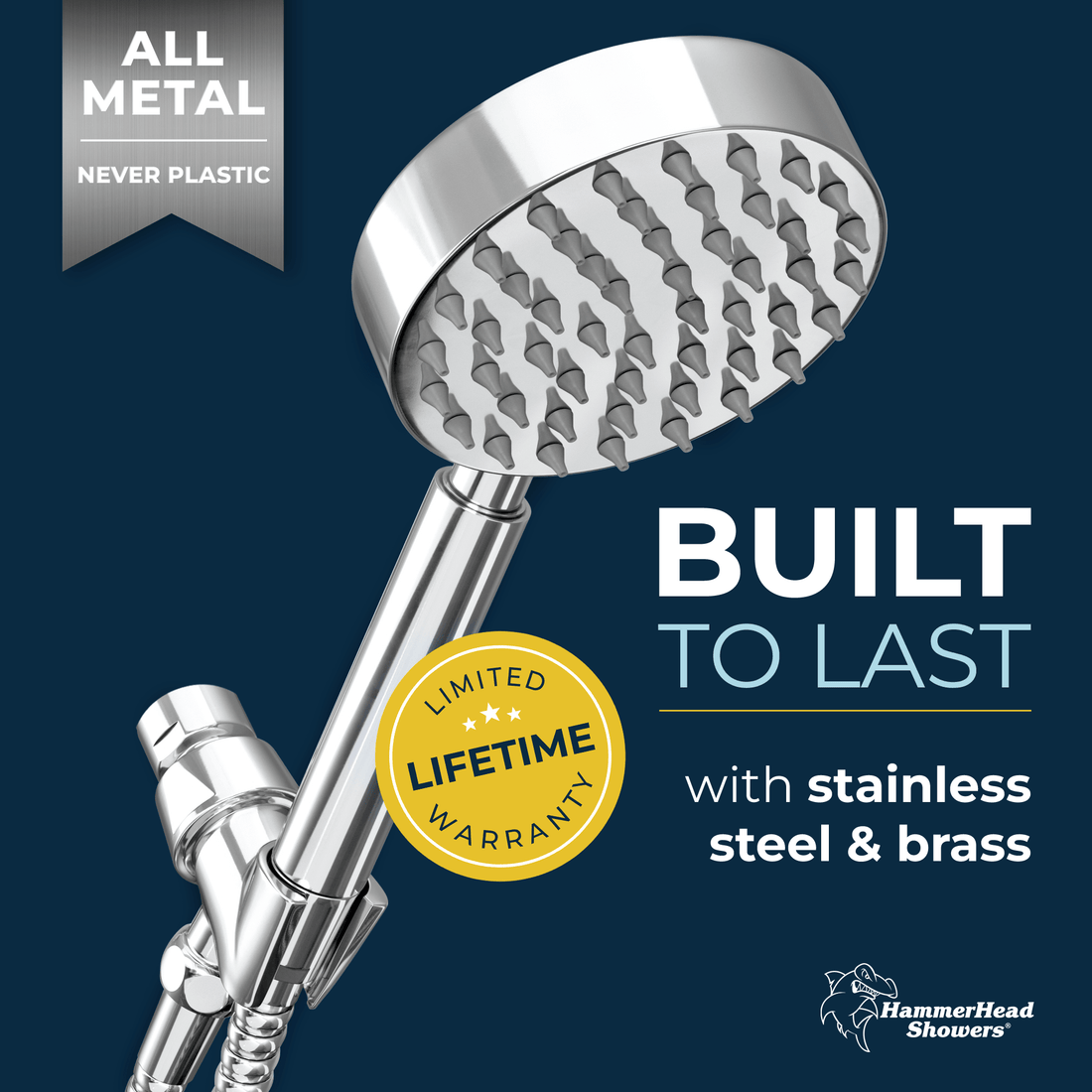 Built to Last All Metal Handheld Shower Head Set 1-Spray Chrome / 2.5 - The Shower Head Store