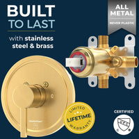 Built to Last with Stainless Steel and Brass cUPC Certified - All Metal 1-Handle Tub and Shower Valve with Trim Kit Brushed Gold - The Shower Head Store