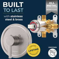 Built to Last with Stainless Steel and Brass cUPC Certified - All Metal 1-Handle Tub and Shower Valve with Trim Kit Brushed Nickel - The Shower Head Store