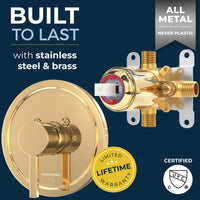 Built to Last with Stainless Steel and Brass cUPC Certified - All Metal 1-Handle Tub and Shower Valve with Trim Kit Polished Brass - The Shower Head Store