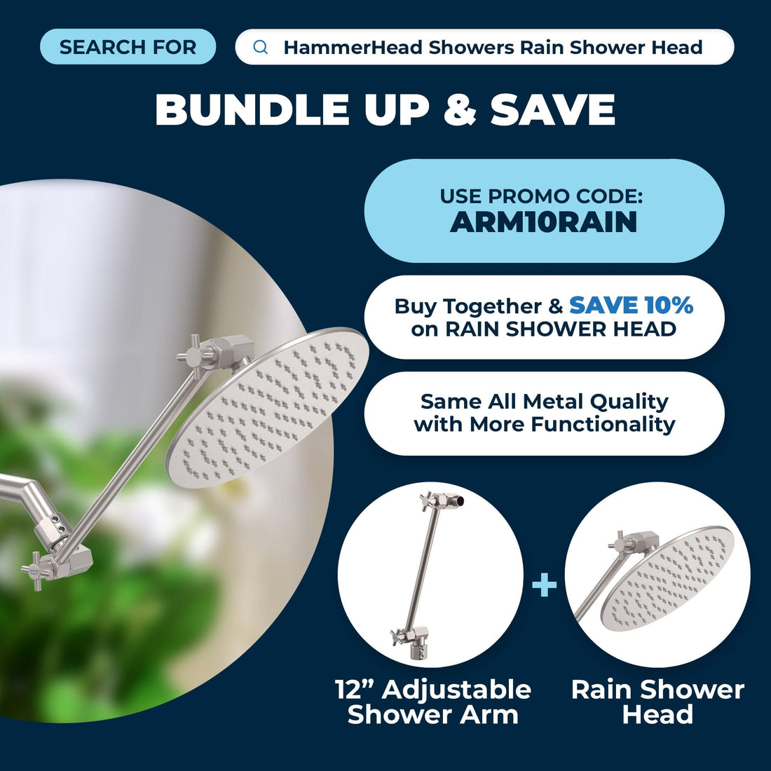 (Buy More & Save) 12 Inch Adjustable Shower Arm Extension Pipe Raise or Lower Shower Head Cross-Sell To Rain Shower Head 12 Inch / Brushed Nickel - The Shower Head Store