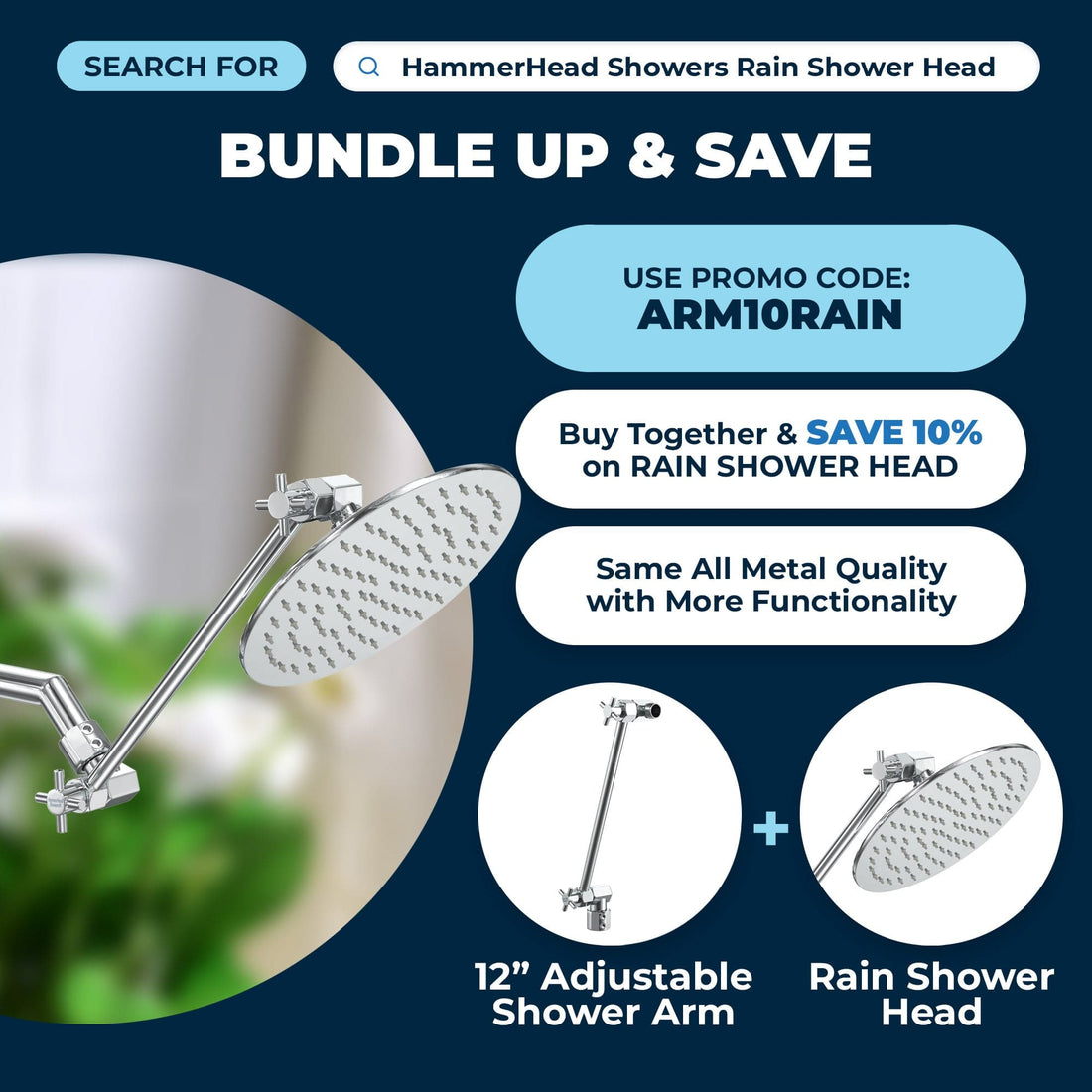 12 Inch Adjustable Shower Arm Extension Pipe Raise or Lower Shower Head Cross-Sell To Rain Shower Head 12 Inch / Chrome - The Shower Head Store
