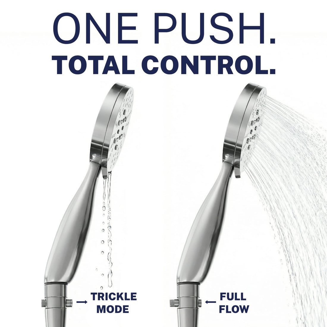 One Push Trickle Valve Installed to Handheld Shower Head Chrome - The Shower Head Store