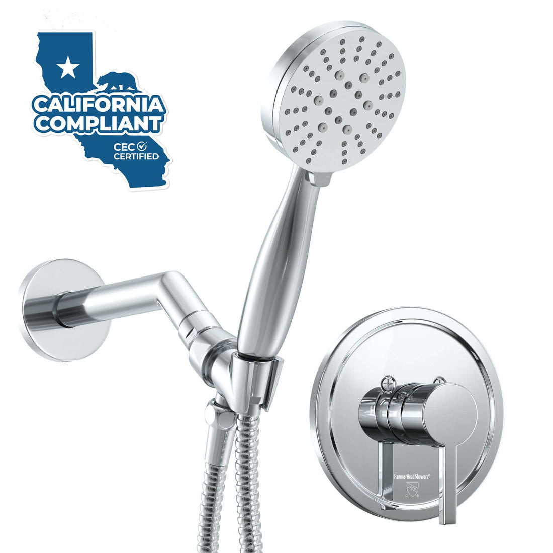 Main Image 3-Spray Handheld Shower Head Set with Valve and Trim Chrome / 1.75 GPM - The Shower Head Store