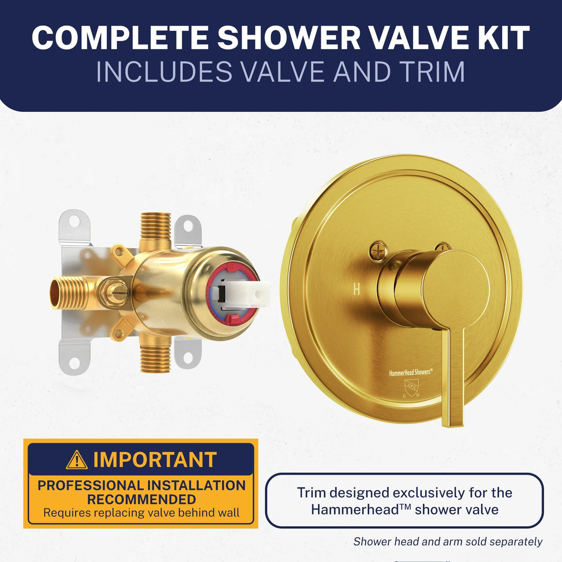 Exclusively Designed Single-Handle Shower Valve and Trim Kit Brushed Gold / 2.5 - The Shower Head Store