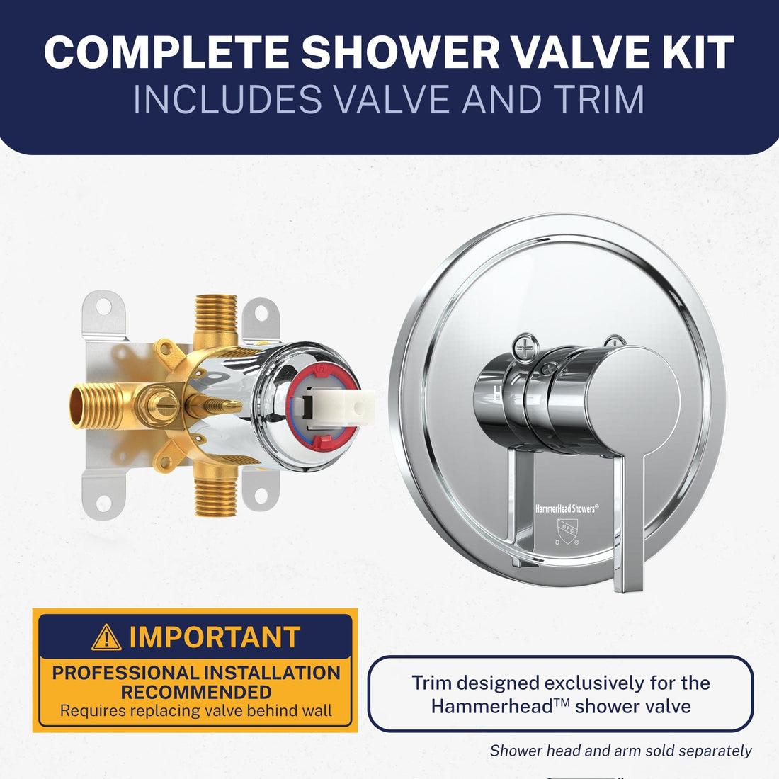Exclusively Designed Single-Handle Shower Valve and Trim Kit Chrome / 2.5 - The Shower Head Store
