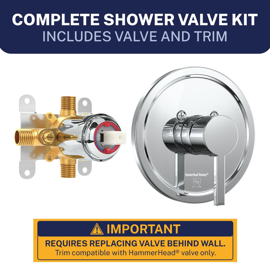 Complete Valve Kit Valve and Trim - All Metal 1-Handle Tub and Shower Valve with Trim Kit Chrome - The Shower Head Store