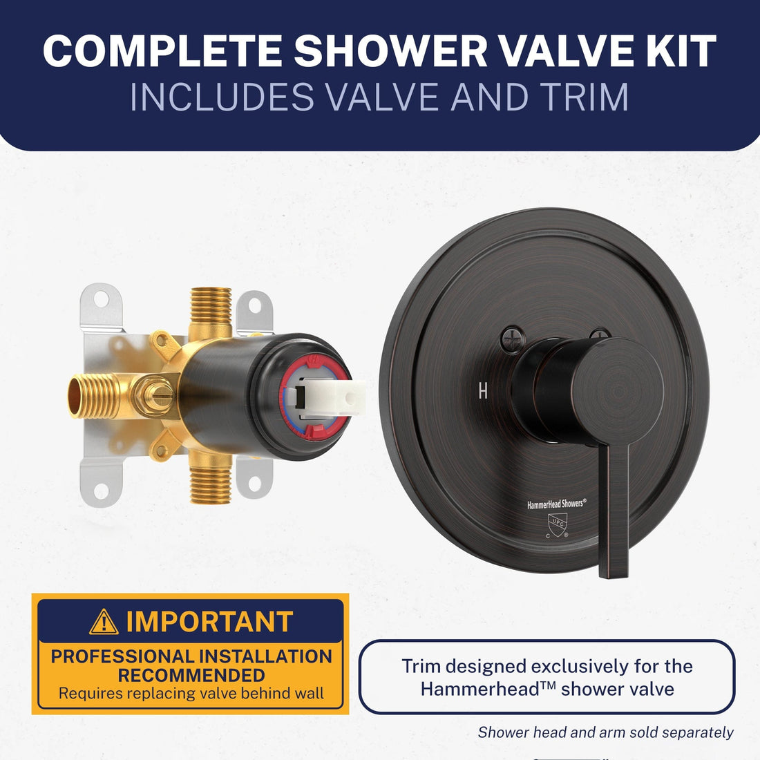 Exclusively Designed Single-Handle Shower Valve and Trim Kit Oil Rubbed Bronze / 2.5 - The Shower Head Store