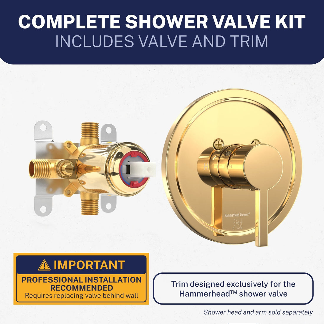 Exclusively Designed Single-Handle Shower Valve and Trim Kit Polished Brass / 2.5 - The Shower Head Store