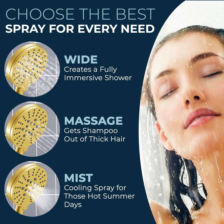 Choose the Best Spray All Metal 3-Spray Dual Shower Head Combo with Hand Held & Rain Shower - Brushed Gold - The Shower Head Store