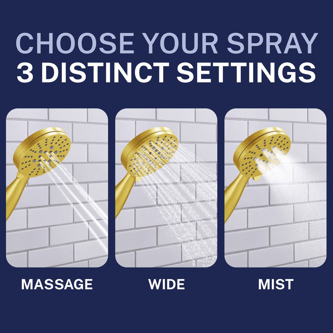 Choose the Best Spray 3-Spray Handheld Shower Head Set Brushed Gold / 2.5 GPM Brushed Gold / 1.75 GPM - The Shower Head Store