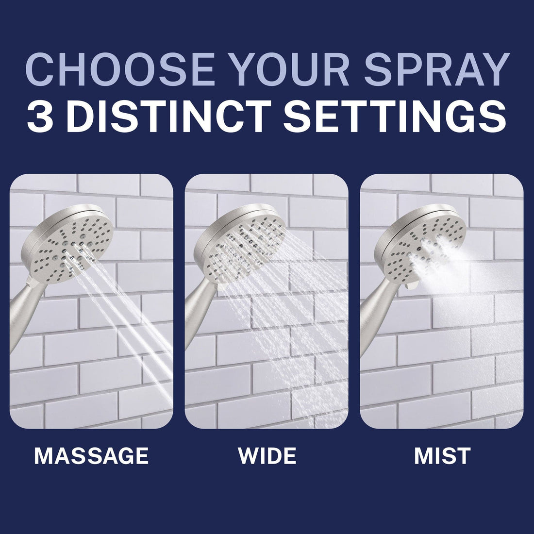 Features All Metal 3-Spray Hand Held Shower Head with Hose Brushed Nickel  / 2.5 - The Shower Head Store