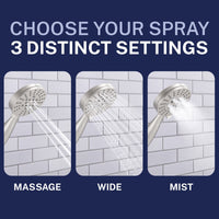 Features All Metal 3-Spray Hand Held Shower Head with Hose Brushed Nickel  / 2.5 - The Shower Head Store