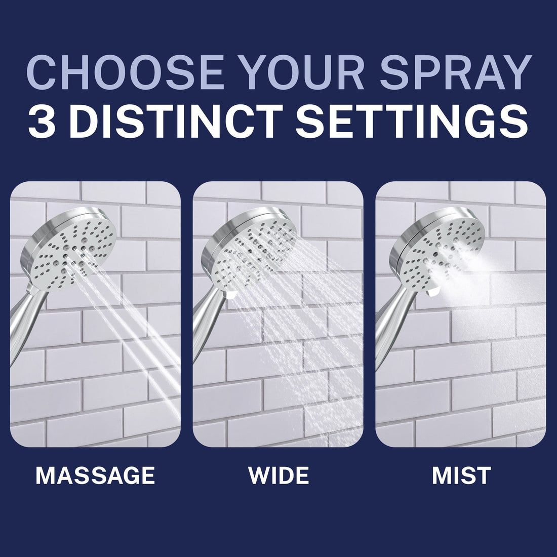 Choose the Best Spray 3-Spray Handheld Shower Head Set Chrome / 2.5 GPM - The Shower Head Store