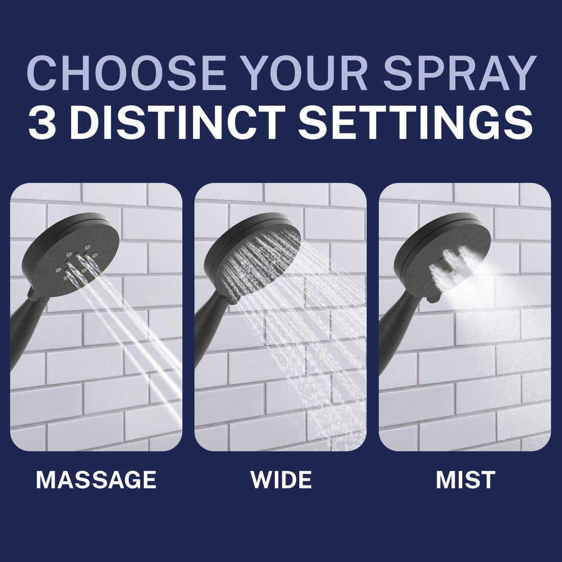 Features 3-Spray Handheld Shower Head Set with Valve and Trim Matte Black / 2.5 - The Shower Head Store