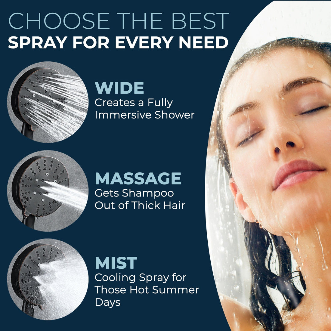 Best Spray Option 3 Spray Settings for Handheld Shower Head Massage Wide and Mist Spray 2.5 / Matte Black - The Shower Head Store