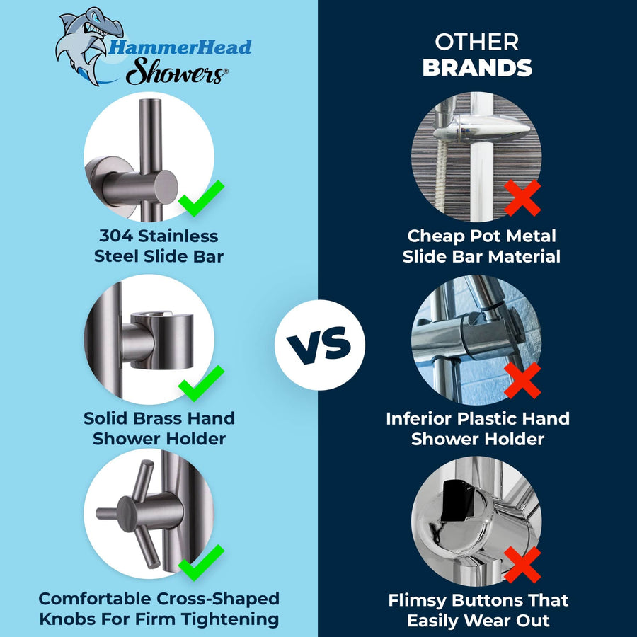 Comparison Slide Bar with 3-Spray Hand Held Shower Head & Hose Brushed Nickel  - The Shower Head Store