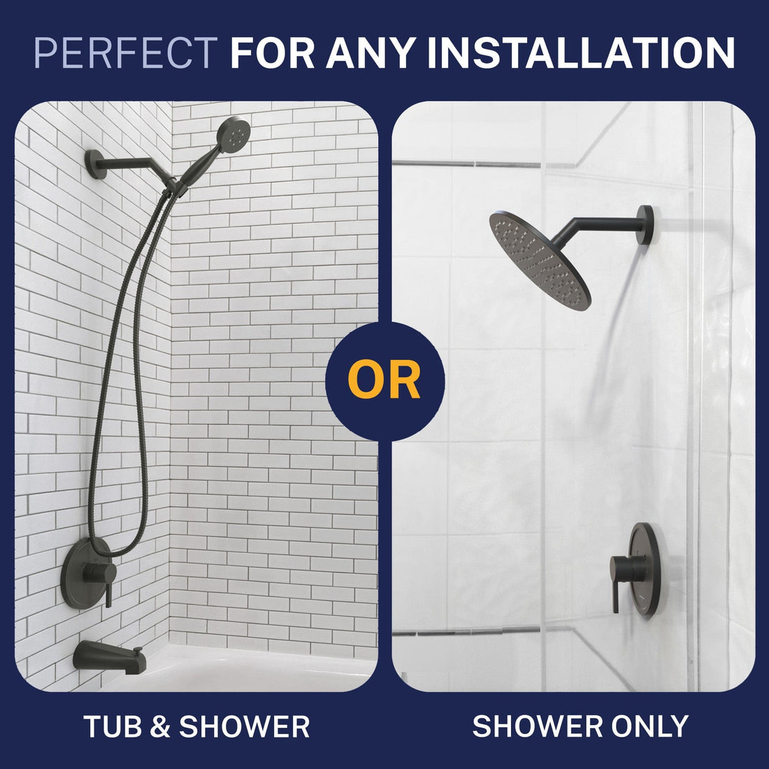 Compatibility Valve and Trim - All Metal 1-Handle Tub and Shower Valve with Trim Kit Matte Black - The Shower Head Store