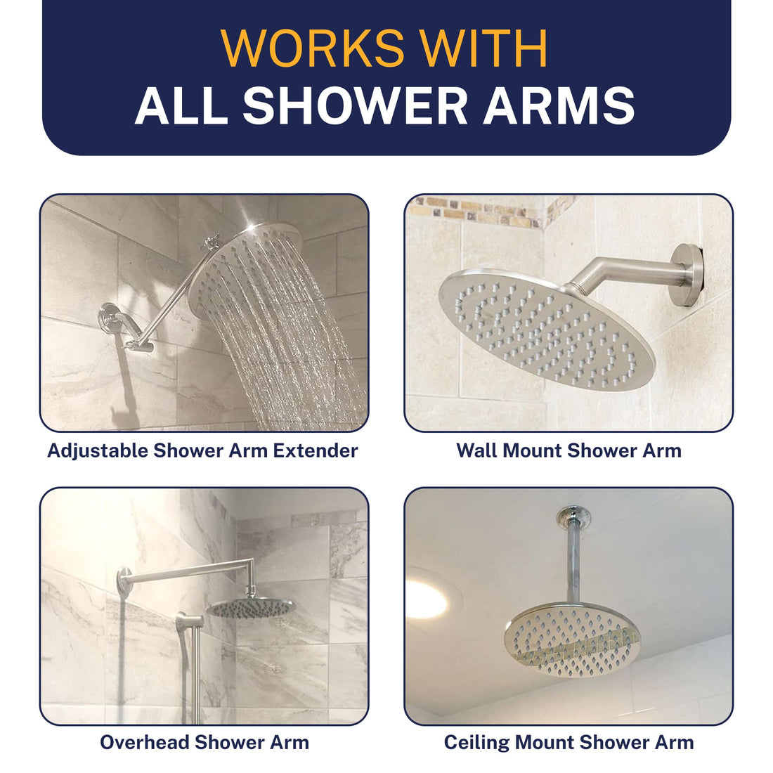 Compatibility 8 Inch Rain Shower Head HammerHead Gray / 2.5 GPM - The Shower Head Store